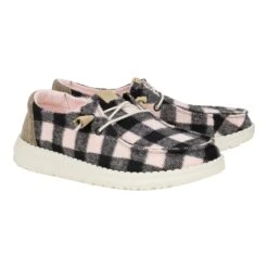 Wendy Buffalo Plaid - Pale Pink/Black -Hey Dude Store 40617 77X WENDYBUFFALOPLAID PALEPINK BLACK PAIR