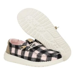 Wendy Buffalo Plaid - Pale Pink/Black -Hey Dude Store 40617 77X WENDYBUFFALOPLAID PALEPINK BLACK PAIR BOTTOM