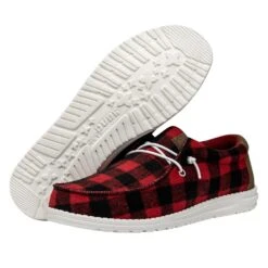 Wally Buffalo Plaid - Red And Black Plaid -Hey Dude Store 40657 610 WALLYBUFFALOPLAID RED LEFTPAIRBOTTOM