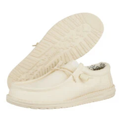 Wally Stretch Canvas - Stone White -Hey Dude Store 40700 1KA WALLY CANVAS STONE WHITE PAIR BOTTOM 1