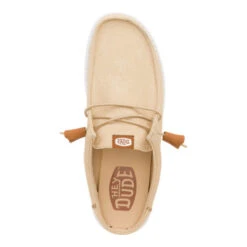 Wally Slip Stretch Canvas - Tan/White -Hey Dude Store 41293 25W WALLYSLIPSTRETCHCANVAS TAN WHITE TOP conversion1