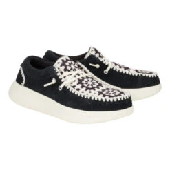 Wendy Comf Suede Crochet - Black/Multi -Hey Dude Store 43108 0C4 WENDYCOMFSUEDECROCHET BLACK MULTI PAIR conversion1