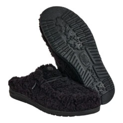 Wally Slipper - Cozy Black/Black -Hey Dude Store 44171 060 WALLY SLIPPER BLACK BLACK RIGHT PAIR BOTTOM