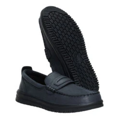 Wendy NXT Loafer Leather - Black/Black -Hey Dude Store 44380 060 WALLYNXTLOAFERLEATHER BLACKBLACK PAIR BOTTOM conversion1