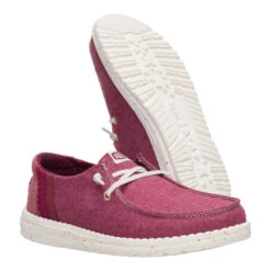 Wendy Break Brushed Linen - Burgundy -Hey Dude Store 44709 605 WENDYBREAKBRUSHEDLINEN BURGUNDY PAIR BOTTOM conversion1